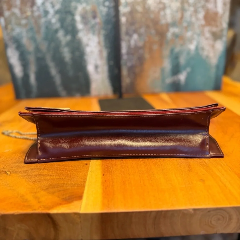 Vintage 1970s Archival Burgundy Velvet and Leather-Look‎ Geometric Clutch